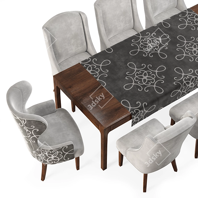 Dove Gray Velvet Dining Set 3D model image 2