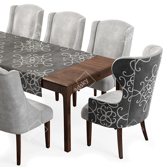 Dove Gray Velvet Dining Set 3D model image 3