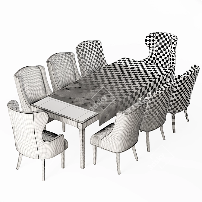 Dove Gray Velvet Dining Set 3D model image 5