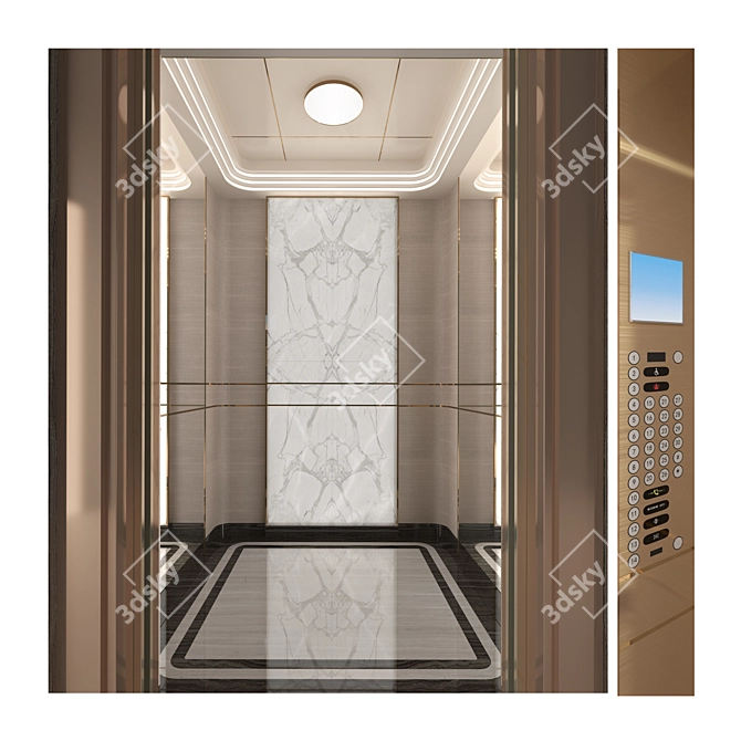 Sleek Button Panel for Elevator 3D model image 1