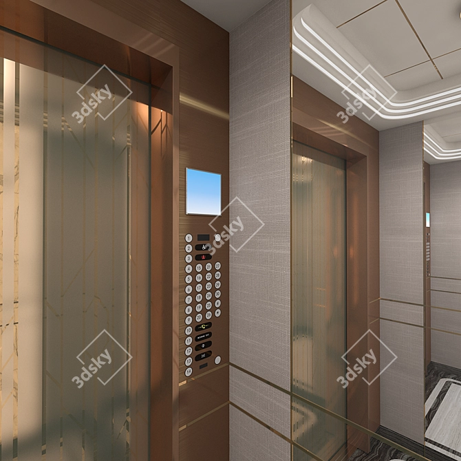 Sleek Button Panel for Elevator 3D model image 6