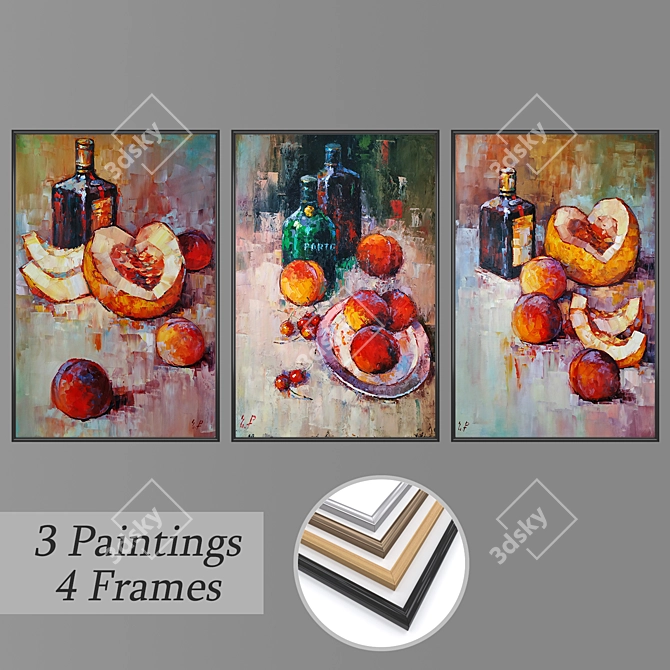 Modern Art Trio: Set of 3 Wall Paintings 3D model image 1