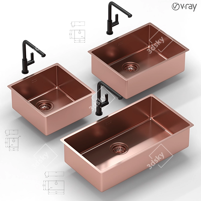 Modern Kitchen Sink Collection 3D model image 3