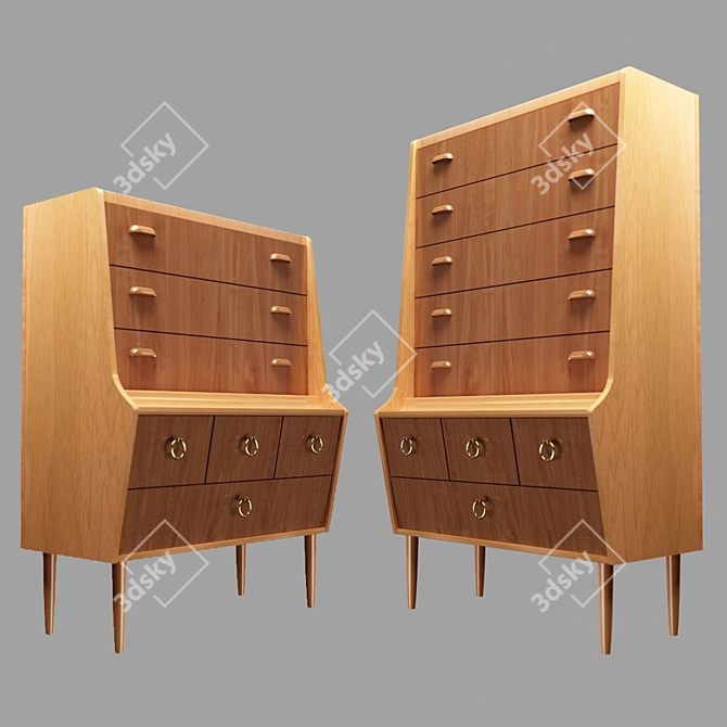 Rustic Teak Oak Drawer Cabinet 3D model image 2