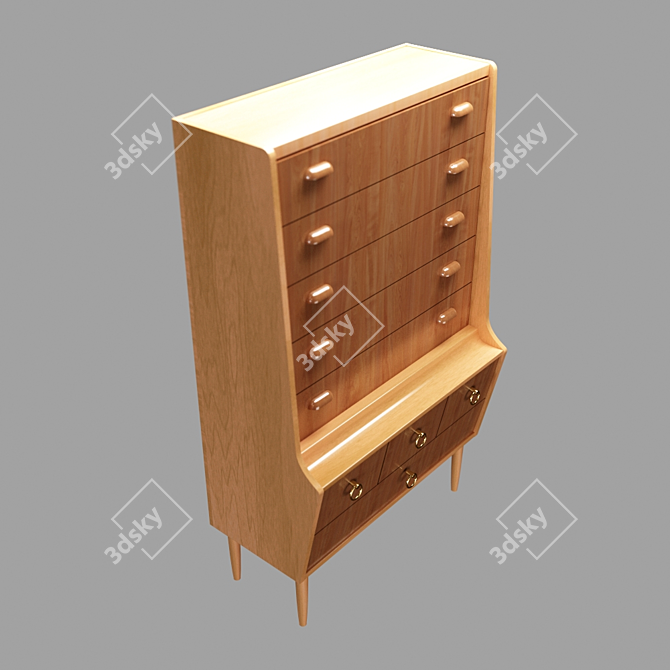 Rustic Teak Oak Drawer Cabinet 3D model image 4