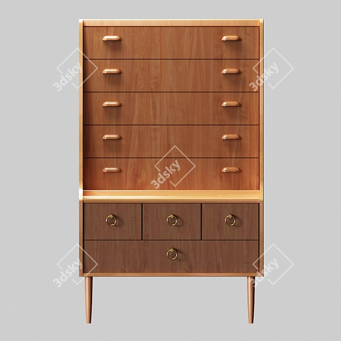 Rustic Teak Oak Drawer Cabinet 3D model image 5