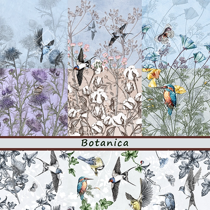 Ethereal Botanica Wallpaper Collection 3D model image 2