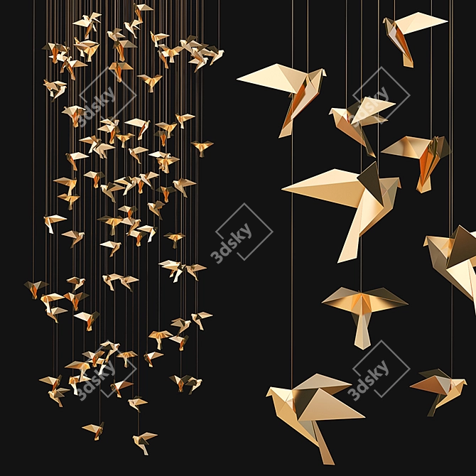 Golden Bird Chandelier 3D model image 3