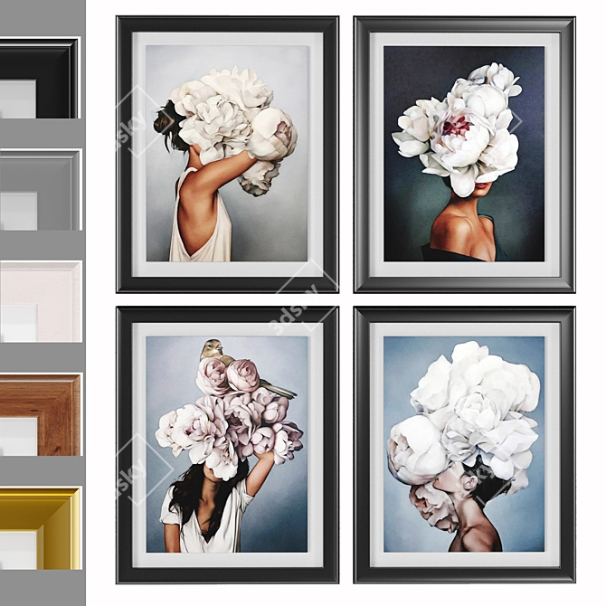 Flower Head Woman Framed Art 3D model image 1