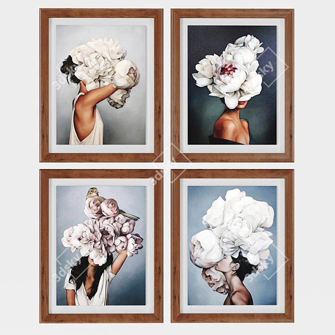 Flower Head Woman Framed Art 3D model image 2