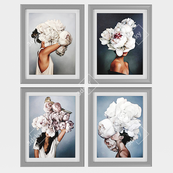 Flower Head Woman Framed Art 3D model image 3