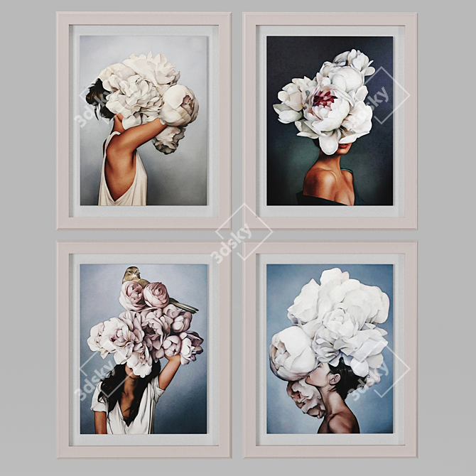 Flower Head Woman Framed Art 3D model image 5