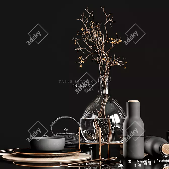 Black Elegance Table Setting 3D model image 2