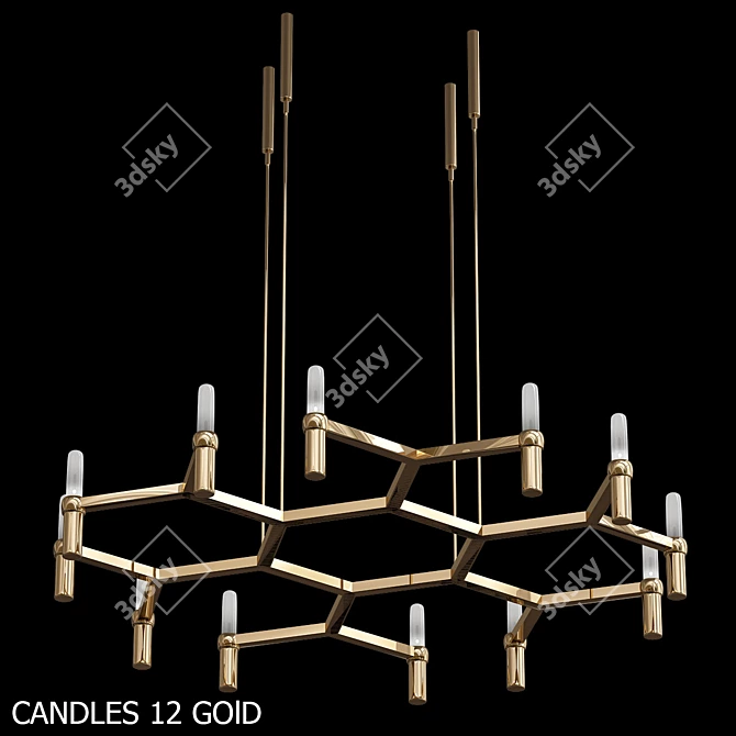 Gilded 12-Pack Candles 3D model image 1