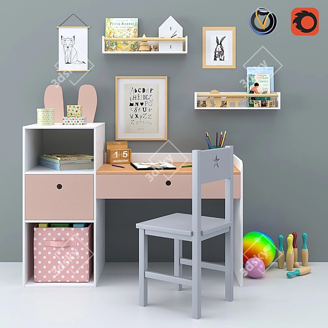 Nursery Desk & Decor 3D model image 1