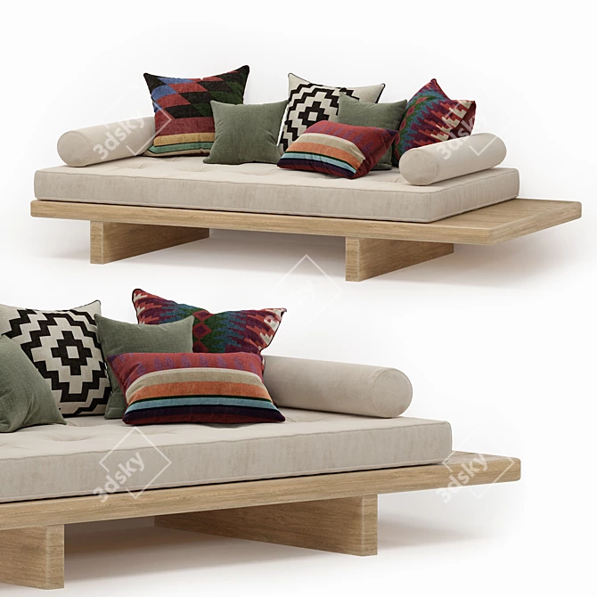 Natural Wood Divan 3D model image 1