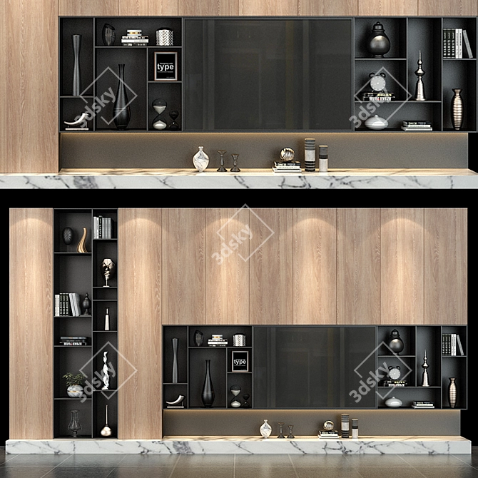 Modern TV Shelf Set 0131 3D model image 1