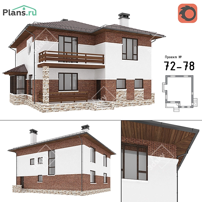 Modern Cottage Design 72-78 3D model image 2