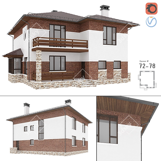 Modern Cottage Design 72-78 3D model image 5