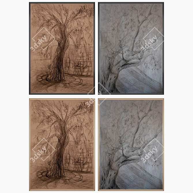 Elegant Set of Wall Paintings 3D model image 2