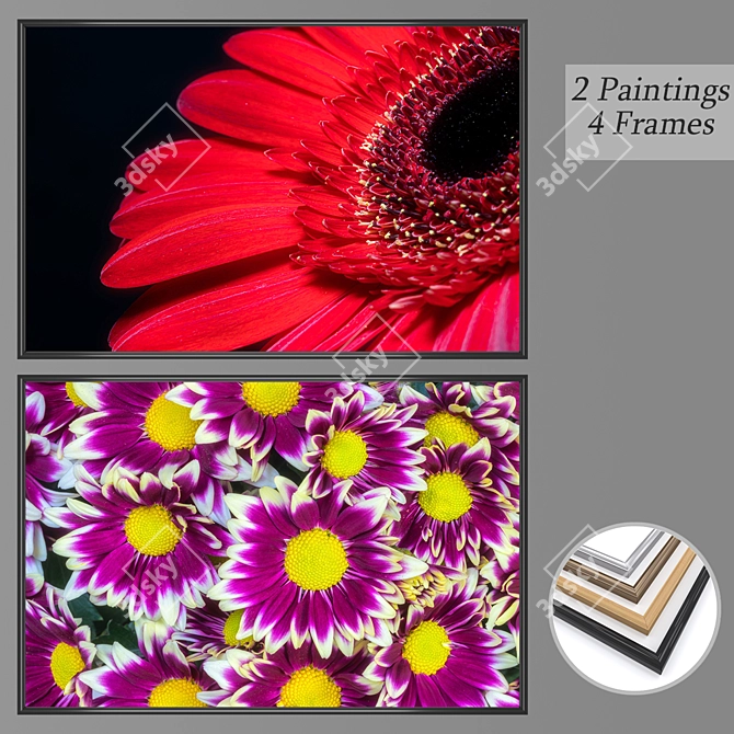 Modern Wall Art Set with Frames 3D model image 1