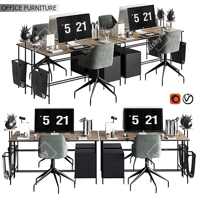 Modern Office Furniture Collection 3D model image 1