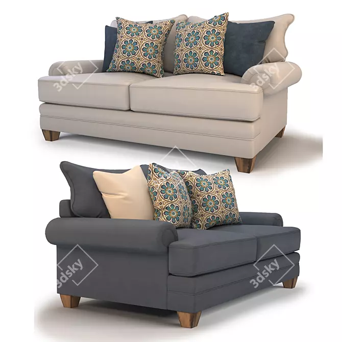 Fiecke Loveseat: Exceptional Comfort & Style 3D model image 2