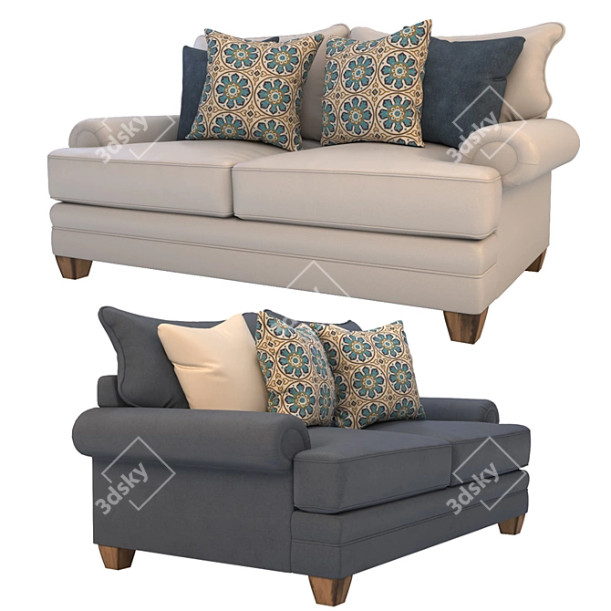 Fiecke Loveseat: Exceptional Comfort & Style 3D model image 11