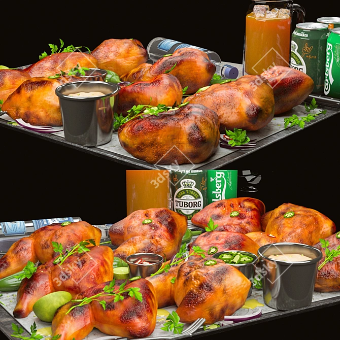 Title: Deluxe Smoked Chicken BBQ Set 3D model image 3