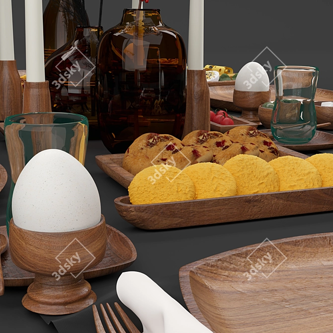 Rustic Wooden Tableware Set 3D model image 3