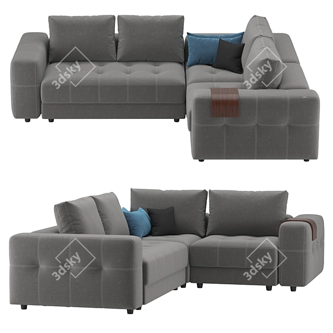 Modern Gray Corner Sofa 3D model image 2