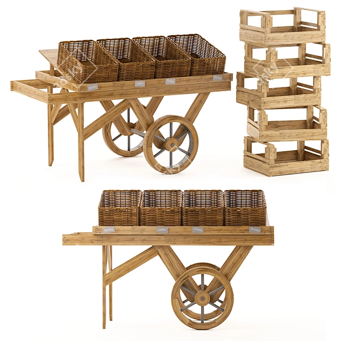 Rustic Wood Trolley Set 3D model image 1