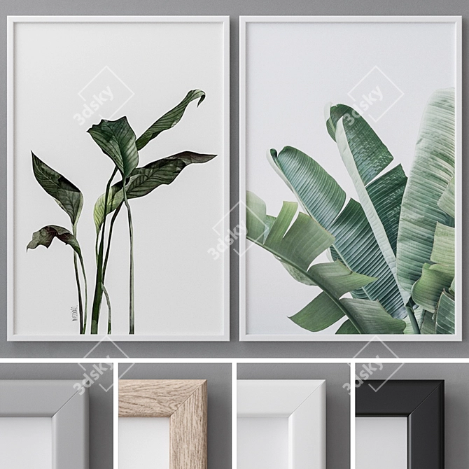 Modern Abstract Paintings Set with Colorful Frames 3D model image 1