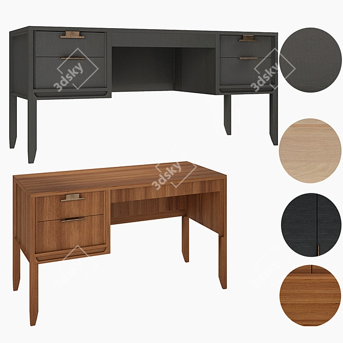 City Oak Writing Desk Set 3D model image 1