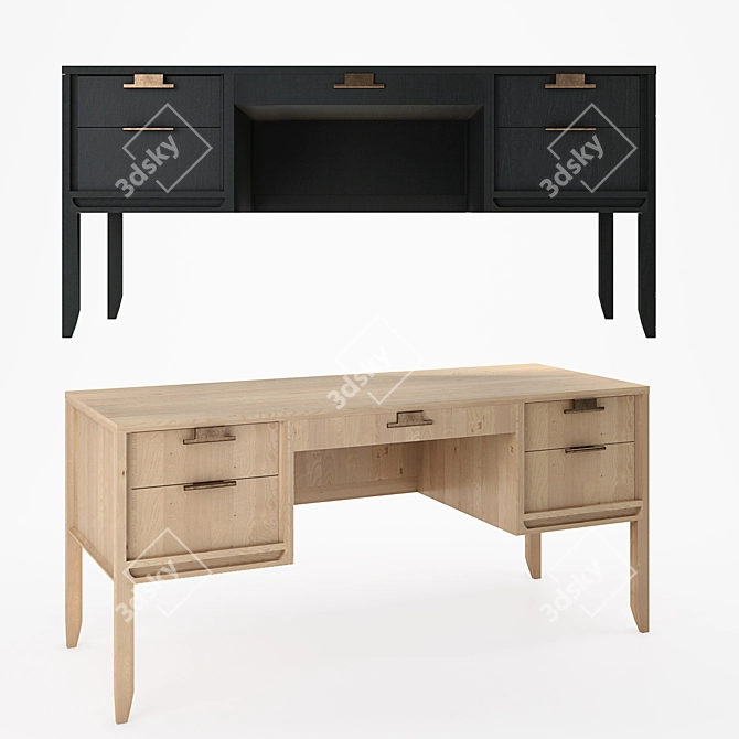 City Oak Writing Desk Set 3D model image 6