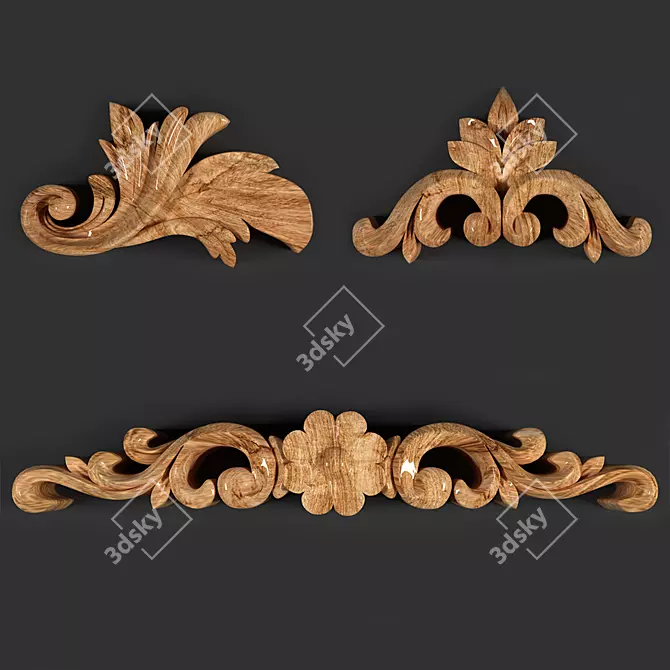 Elegant Golden Wood Ornament 3D model image 1