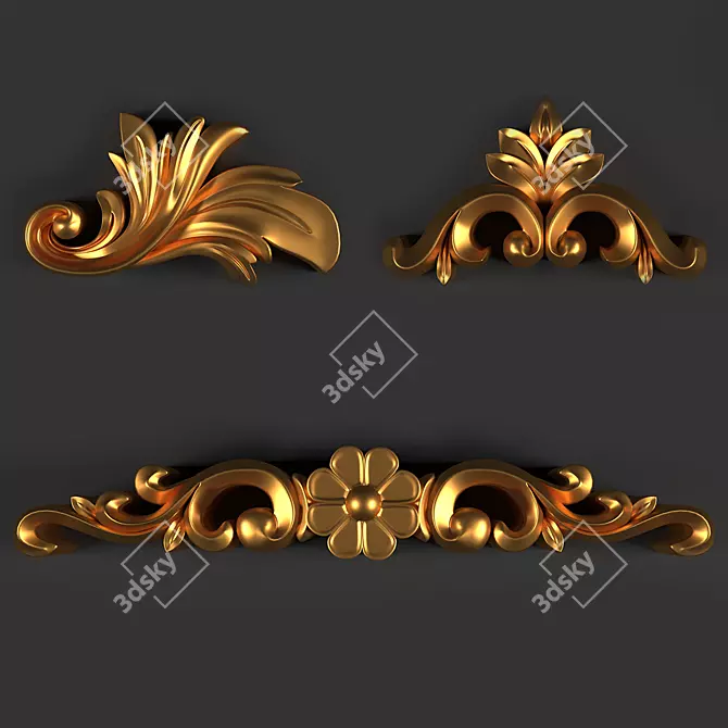 Elegant Golden Wood Ornament 3D model image 2