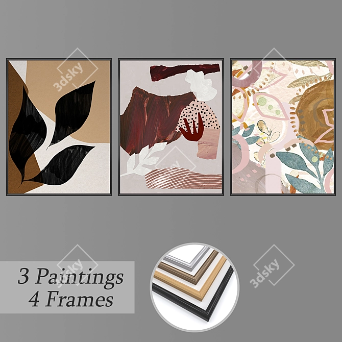 Elegant Wall Paintings Set 3D model image 1