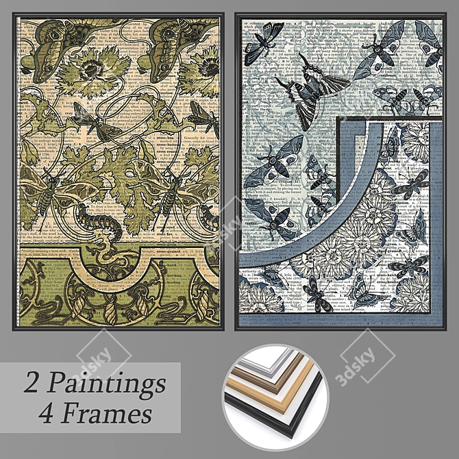 Modern Art Painting Set with 2 Frames 3D model image 1