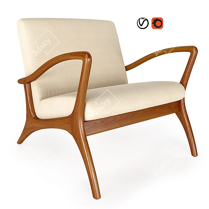 Vintage Teak Outdoor Chair 3D model image 1