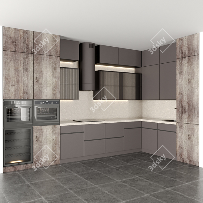 Sleek Modern Kitchen Set 3D model image 2