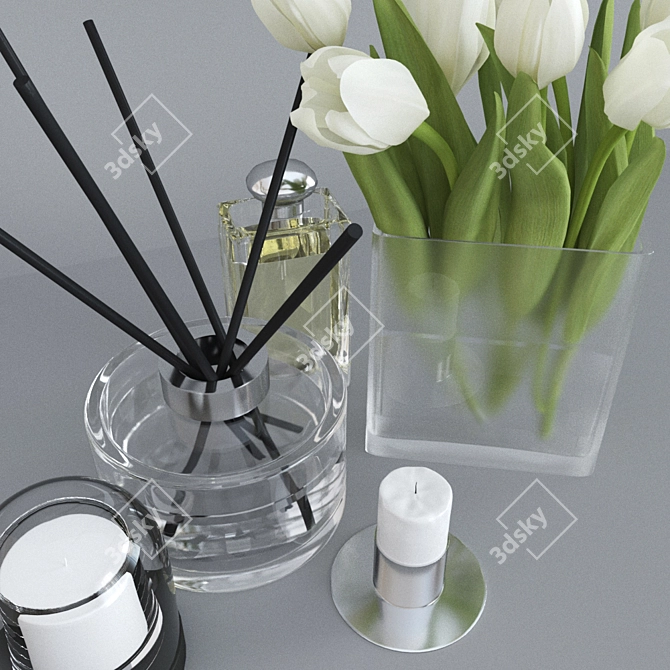 Elegant White Tulip Home Décor Set 3D model image 2