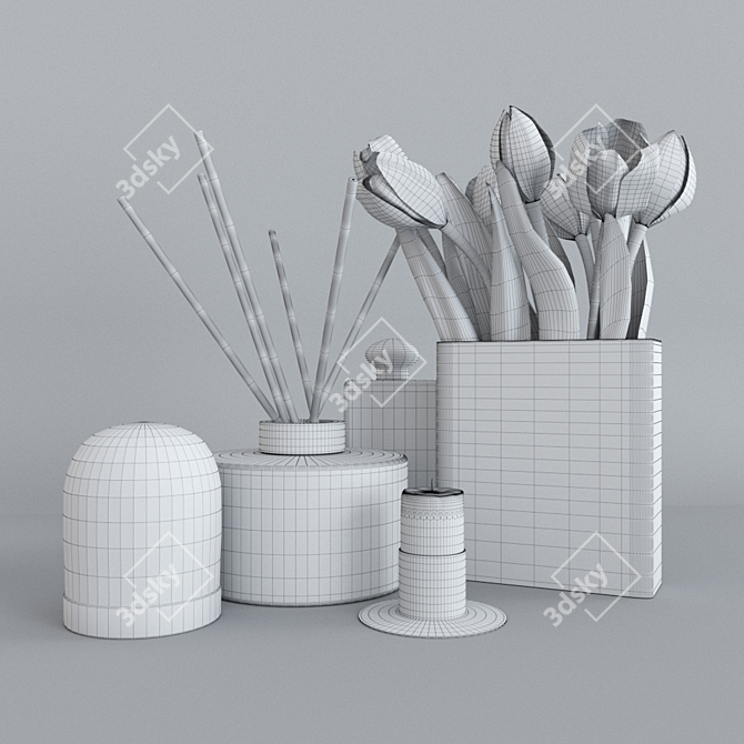 Elegant White Tulip Home Décor Set 3D model image 3