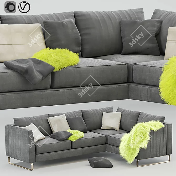 Luxury Gold and Gray L-Shaped Westside Sofa 3D model image 2