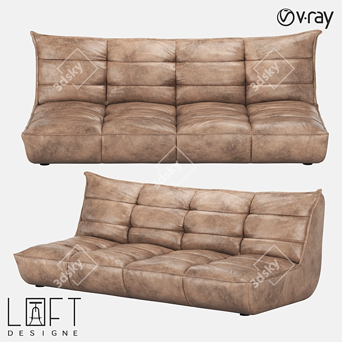 Modern Wood and Leather Sofa 3D model image 1