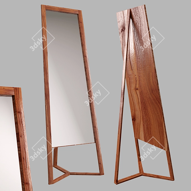 Elegant Teak Wood Framed Mirror 3D model image 1