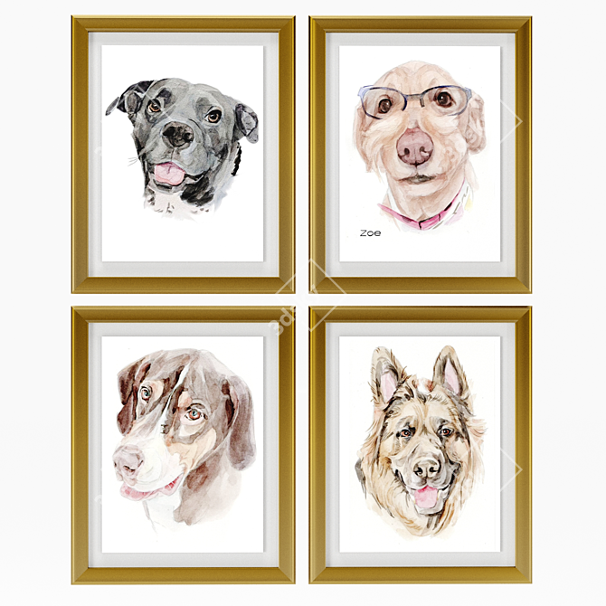 Happy Pet Art: Framed Dog Portrait Collection 3D model image 3
