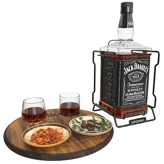 Whiskey Delight: JackDaniels with Almonds & Chocolate 3D model image 1