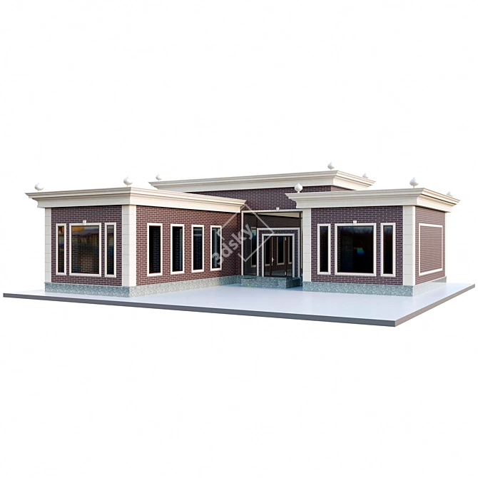 English Style Flat Roof House 3D model image 1