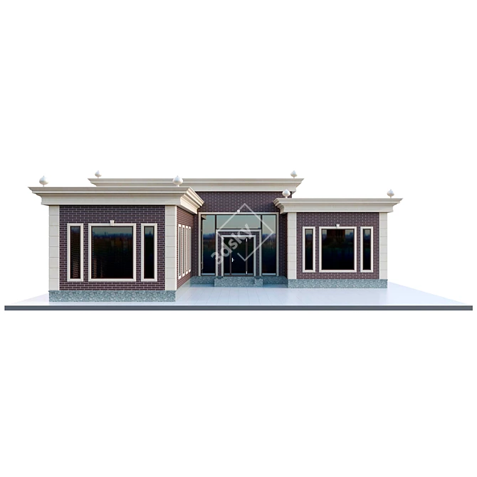 English Style Flat Roof House 3D model image 2